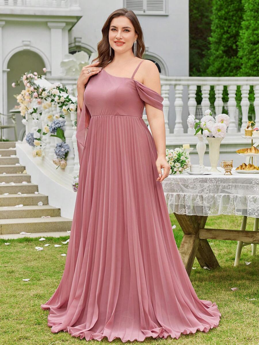 Abito da cocktail aderente in chiffon con volant monospalla, adatto per matrimoni e feste di gala, vestito da damigella d'onore, in taglie comode