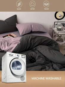 3pcs Purple And Deep Grey Skin-Friendly Duvet Cover Set, Double Sided Design - Violet Purple - View 4