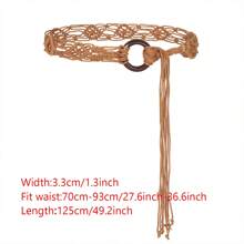 Plus Size Woven Belt, Women's Bohemian Style Woven Belt, Vintage Wax Rope Handmade Wooden Ring Hollow Woven Belt, Black, Camel, Khaki Woven Belt, Suitable For Outdoor Dresses - Multicolor - View 20