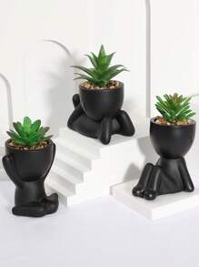 1盆/3盆仿真多肉植物，单盆迷你多肉盆栽，3种形状可选，黑色陶瓷盆，卡通设计，PP/PE材质，绿色，桌面装饰，家居装饰，花园装饰，学校，宿舍，办公室装饰，户外植物，园艺，仿真花，返校季房间装饰，学习用品 - 黑色 - 查看 13