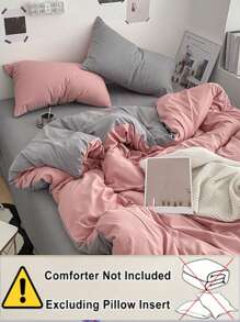 3 pièces Ensemble de literie de dortoir, comprenant 1 pièce housse de couette et 2 taies d'oreiller, en tissu ultra-doux rose et gris clair, lavable en machine (sans rembourrage)