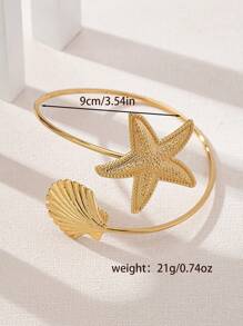 1 pieza Pulsera minimalista de moda versátil con estrella de mar y concha, inspirada en el océano - Amarillo Oro - Ver 6