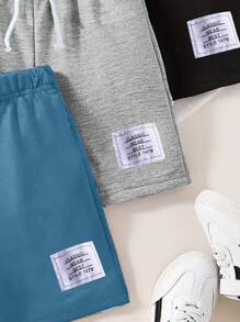 3pcs Boys' Spring/Summer School Style Outfit, Cute Decorative Faux Drawstring English Print Shorts Set, Suitable For Outdoor Activities, Vacation, Hiking - Multicolor - View 4
