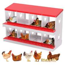 Metal Chicken Nesting Boxes, Heavy-Duty Galvanized Steel Egg Laying Box With 8 Compartments, Wall-Mountable Design For Poultry Coops, Without Stand - Red - View 1