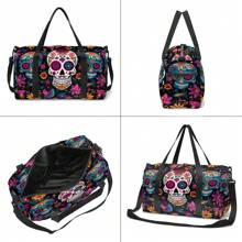 Elegant Travel Bag/Duffel Bag/Yoga Bag/Gym Bag, Skull Flower/Colorful Skull Design, Suitable For Travel, Daily Carry, Fitness, Snow, Camping, Outdoor Activities Holiday Essentials Holiday Travel Essentials Travel Accessories Bag For School School Accessories School Stuff