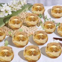 "3/6/12pcs Gold Glass Tea Light Candle Holders, 2.2 Inch Round Ball Shape With Starburst Design – Perfect For Christmas, Wedding, Dining Table Decor, Holiday Centerpiece, Home Decoration Gifts"