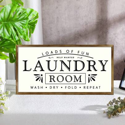 1pc Framed Wood Sign Loads Of Fun Laundry Room Rustic Farmhouse Decor, Perfect For Laundry Room Or Home Decor, Laundry Room Accessories, Quotes Living Room, Bed Room, Maximalist Hallway Decoration, Modern Posters, Canvas Wall Art, Posters For Room, Home Decor, Room Decor Aesthetic, Room Decoration Stuff.Optional Frame, Room Decor