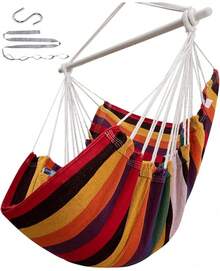 Hammock Chair Swing (500 Lbs Max) - Hanging Hammock Chair Rope Swing Indoor Hammock Chair,Outdoor Furniture,Swing Chair For Room,Amaca Para Adultos,Hamacas Para Adultos,Columpio Para Patio,Swing Sets Backyard, Patio Furniture Set For Bedroom, Outdoor, Patio, Bedroom, Porch, Deck - Sturdy Steel Bar With Anti-Slip Safety Rings - 彩虹色 - 查看 1