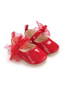 Bow Decor Soft Sole Anti-Slip Princess Infant Girl Toddler Shoes, Spring & Autumn - Red - View 2