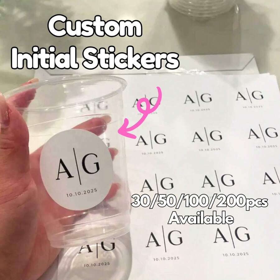 Personalized Stickers, Customized Name Initials Couple Stickers, Suitable For Various Party Party Decorations, Wedding Couple Initials Labels, Round White Matte Stickers, Wedding Hotel Bag Snack Bag Candy Dessert Gift Stickers, Multi-Functional, Ornamental, Reusable, Exquisite, Stylish, High-Quality, Colorful, Modern, Custom, Personalized, Unique, Home Decor, Home Decor, Home & Living, Christmas Home Atmosphere,Personalized Labels
