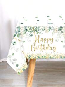1pc 130*220cm Green Leaves Style Happy Birthday Party Disposable Rectangular Tablecloth, Spring Summer Birthday Decorative Plastic Table Cover Table Runner, Birthday Family Holiday Spring Party Dining Room Kitchen Table Decor, Home Decor, Birthday Party Decorations Supplies, Birthday Decor, Happy Birthday Waterproof Green Sage Pattern White PE Table Cloth Table Cover Table Runner, Party Favors - Sage - View 6
