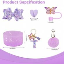 6Pcs Tumbler Cup Accessories Set - Butterfly Straw Topper Cover Cap, Bling Bow For Straw, Sparkly Silicone Boot, Letter Charm And Pompom For Water Bottle Cups Tumbler 40Oz 30Oz 20Oz, Back To School Supplies
