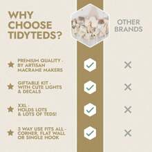 一套 Macrame DreamLights 波西米亚风毛绒动物收纳架，超大号毛绒玩具收纳架，适合存放小型或大型毛绒玩具，可用于婴儿派对礼品