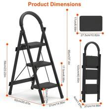 Portable 3 Step Ladder Folding Step Stool With Handgrip Wide Pedal Heavy Duty - 1 - 查看 5