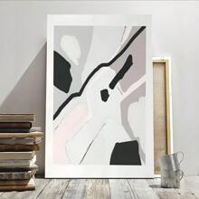 1 Pc Framed Abstract Graphic, Black White Grey Pink, Minimalism Wall Art Textured Canvas Poster Painting Wall Decor For Bedroom Living Room, Ready To Hang