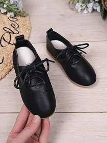 1 Par De Sapatos Casuais PU Unissex Com Laço, Mocassins Fashion Ingleses Simples E Versáteis, Sapatos Oxford, Sapatos Baixos Para Primavera, Verão E Outono