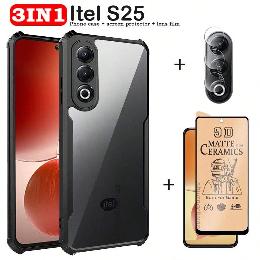 Itel P65 S25 屏幕保护膜，Itel S24 S23 手机壳，陶瓷膜软膜，亚克力四角防摔手机壳，镜头膜