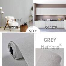 NetHong 2.8M Thicken Self Adhesive Thermal Insulation Wallpaper Linen Plain Wall Sticker Wall Panels Home Room Decor - Light Grey - View 9