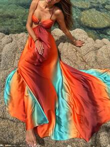 Sexy Gradient Color Island Style Spaghetti Strap Dress, Beach Cover-Up - Nhiều màu - Xem 2