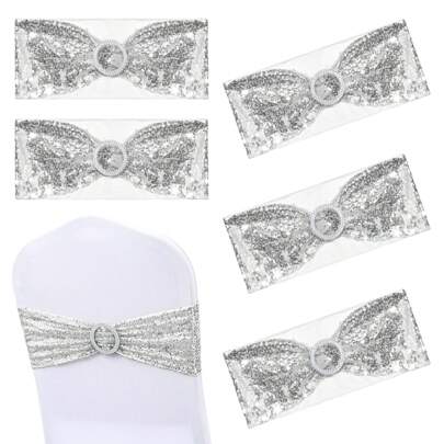 1/12/20/30/50 Set Of Sequin Chair Strap, 30x15cm Buckle Decorative Bow Wedding Supplies - Silver