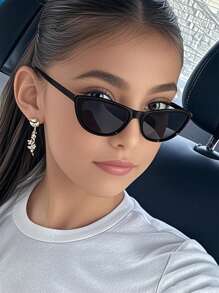 1 件男孩女孩 12-16 岁亚克力休闲复古猫眼春季黑色眼镜适合度假出游、服装搭配