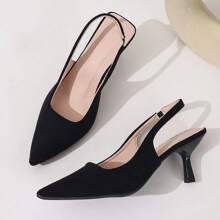 Women's Spring High Heels, Fashionable Versatile Work Shoes, French Style Summer Sandals - Black Suede - View 7