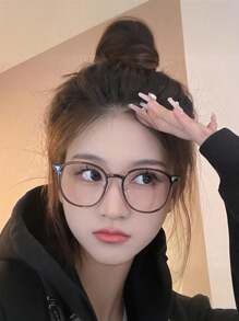 1pc Men's And Women's Glasses TR90 Ultra-Light Plain And Thin Cold Brown Round Frame Retro Goggles Ins Style Internet Celebrity Glasses Frame 2025 New Semi-Metal Frame Hipster Decorative Glasses Accessories Daily Eye Protection And Radiation Protection