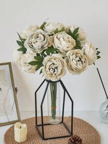 12/20 件仿真牡丹花假牡丹花茎仿牡丹花散装逼真牡丹插花婚礼装饰派对家居餐桌中心装饰 - 米色 - 查看 4