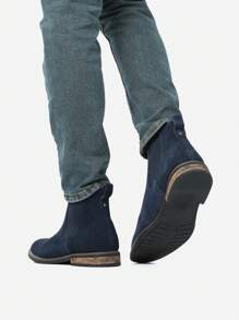 Men's Suede Leather Chelsea Ankle Boots - Blue - View 10