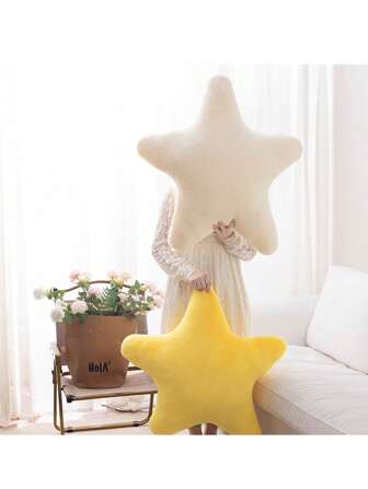 Molutian 小星星枕头超柔软可爱毛绒玩具睡觉枕头马卡龙娃娃靠垫靠垫枕头超柔软可爱毛绒玩具睡觉枕头柔软礼物少女心奶油色家居饰品