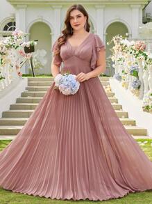 Chiffon Minimalist Plus Size Sexy Deep V-Neck Handcraft Ruched Bodycon Cocktail Dress For Formal Event, Wedding,Bridesmaid Dress - Coral Pink - View 1