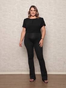 ONLYONE - WOMEN'S SHORT SLEEVE PRINCESS PLUS SIZE BLOUSE WITH LIGHT DUNES NECKLINE DETAIL - WOMEN'S BLOUSES - 黑色 - 查看 6