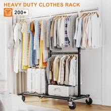 Heavy Duty Clothes Rack Load 405 LBS, Metal Garment Rack, Clothing Racks For Hanging Clothes With Wheels, Rolling Commercial Portable Rack, Gold