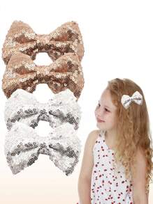 4Pcs Sparkling Sequin Hair Bows Clips - Mesh Bow-Knot Bling Bling Glitter Alligator Hairpin Barrettes For Girls Kids Teens