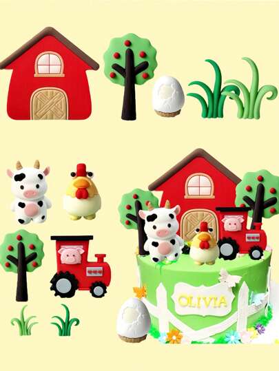 11 piezas Decoraciones de pastel con animales de granja, adorables toppers de pastel con vacas de dibujos animados y animales de granja, decoración de fiesta de cumpleaños con tema de animales de granja