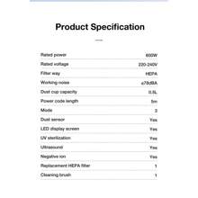 JIMMY BX6 Pro Double Cup Mite Vacuum Cleaner, 600W 16kPa Suction, Bedside Vacuum Cleaner, Smart Dust Sensor, UV Light And Negative Ion Ultrasound Air Purification, 0.5L Dust Bin, Display LED (Wired) - EU F Type Plug(220-240V) - View 12