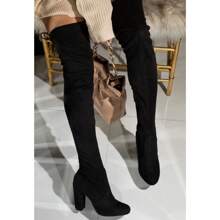 Bota Feminina Over Camurça The Knee Salto Alto Quadrado Grosso- Bota Cano Alto Suede botas feminina elegant