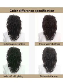 Peluca retro mullet de los años 70 y 80 con flequillo, larga, peluda y rizada, estilo disco en marrón oscuro, unisex, estilo hippie rock, disfraz para fiesta temática de los 80, cosplay de anime, cabello sintético resistente al calor, peluca estilo años 70, REEWES de 48 cm. - Marron oscuro - Ver 9