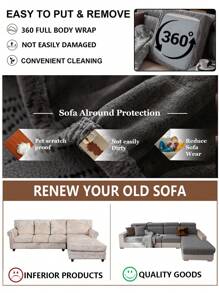 1pc Stretch Sofa Cover, Plaid Floral Pattern Solid Color Style Sofa Slipcover With 3D Design, All Season Sofa Protector Anti-Slip Anti-Scratch For Living Room Bedroom Study, Fits 1 2 3 4 Seater Sofa With Armrests And Backrest - Dark Grey - View 7