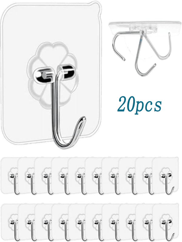 20pcs/10pcs Ganchos Adesivos Transparentes - Ganchos Autoadesivos Resistente para Banheiro, Cozinha, Parede, Azulejo - Sem Danos, Instalação Sem Pregos - Adequado para Molduras, Azulejos, Compatível com Várias Superfícies - Ganchos Versáteis para Uso Diário. Lembrete Amigável: Para Garantir que o Produto Corresponda Perfeitamente às Suas Necessidades, Verifique Cuidadosamente o Tamanho Antes de Fazer o Seu Pedido.
