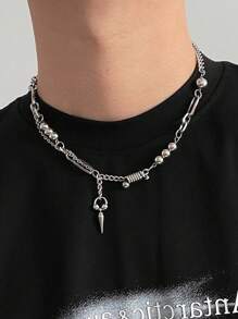 1pc Titanium Steel Non-Fading Rivet Patchwork Gothic Star Handcuffs Necklace For Men, Unique Hipster Collarbone Chain Sweater Necklace
