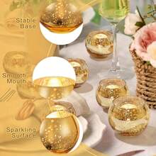 "3/6/12pcs Gold Glass Tea Light Candle Holders, 2.2 Inch Round Ball Shape With Starburst Design – Perfect For Christmas, Wedding, Dining Table Decor, Holiday Centerpiece, Home Decoration Gifts"
