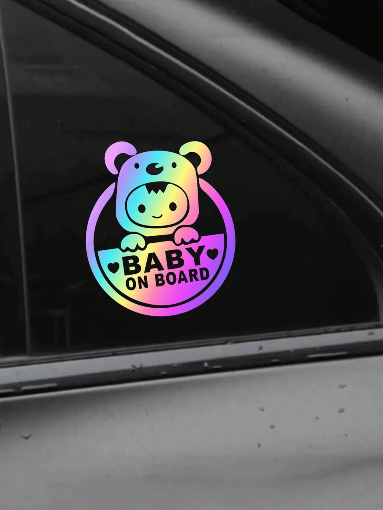 1pc Cute Cartoon Baby On Board Reflective Car Sticker - Multicolor - View 1