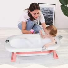 XXL Foldable Baby Bathtub With Baby Bath Mat And Built-In Thermometer – Children's Bathtub With Baby Bath Seat – Baby Bathtub With Stand – Perfect Baby Shower Gift For Boys Or Girls