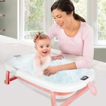 XXL Foldable Baby Bathtub With Baby Bath Mat And Built-In Thermometer – Children's Bathtub With Baby Bath Seat – Baby Bathtub With Stand – Perfect Baby Shower Gift For Boys Or Girls