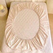 1pc 100% Cotton Ditsy Floral Fitted Sheet (Pillow Case Not Included), Suitable For All Seasons, Soft & Comfortable