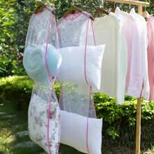 1pc Polyester Pillow And Toy Hanging Dry Bag, Wall Mounted Foldable Mesh Drying Rack, Windproof Design, Laundry Net Bag, Suitable For Household Use