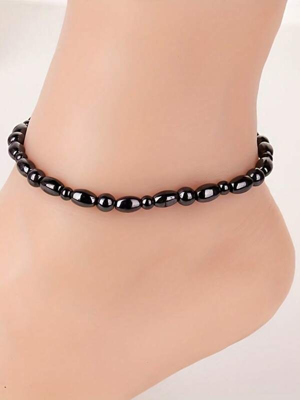 Tobillera magnética de hematita, negra, con cadena de tobillera magnética, tobillera de piedra magnética, joyería hecha a mano para hombres y mujeres