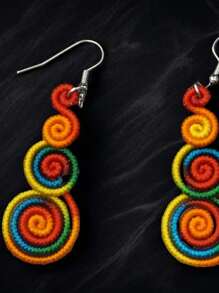 Handmade Colorful Retro Woven Rainbow Earrings, Fashionable Earrings For Women, Elegant Accessories For Home, Casual, Street, Party, Classic Souvenir, Ideal Gift For Valentine's Day, Birthday, Anniversary