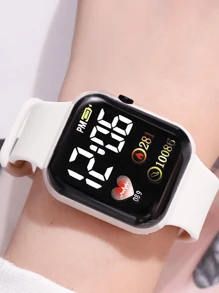 4 件套女孩卡通心形、方形、数字设计手表和 2 条手链，非常适合情人节、圣诞节、学校毕业礼物